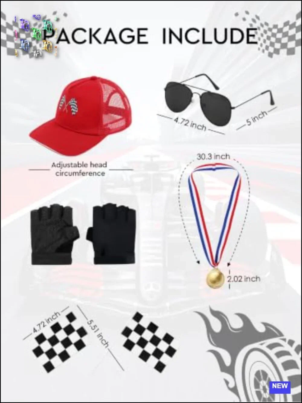 Kids Race Car Driver Costume Jumpsuit Set with Cap, Sunglasses, Gloves, Trophy